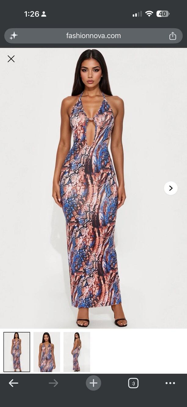 Fashion Nova Yacht Party Backless Maxi Dress – Blue/Combo (Size Medium)